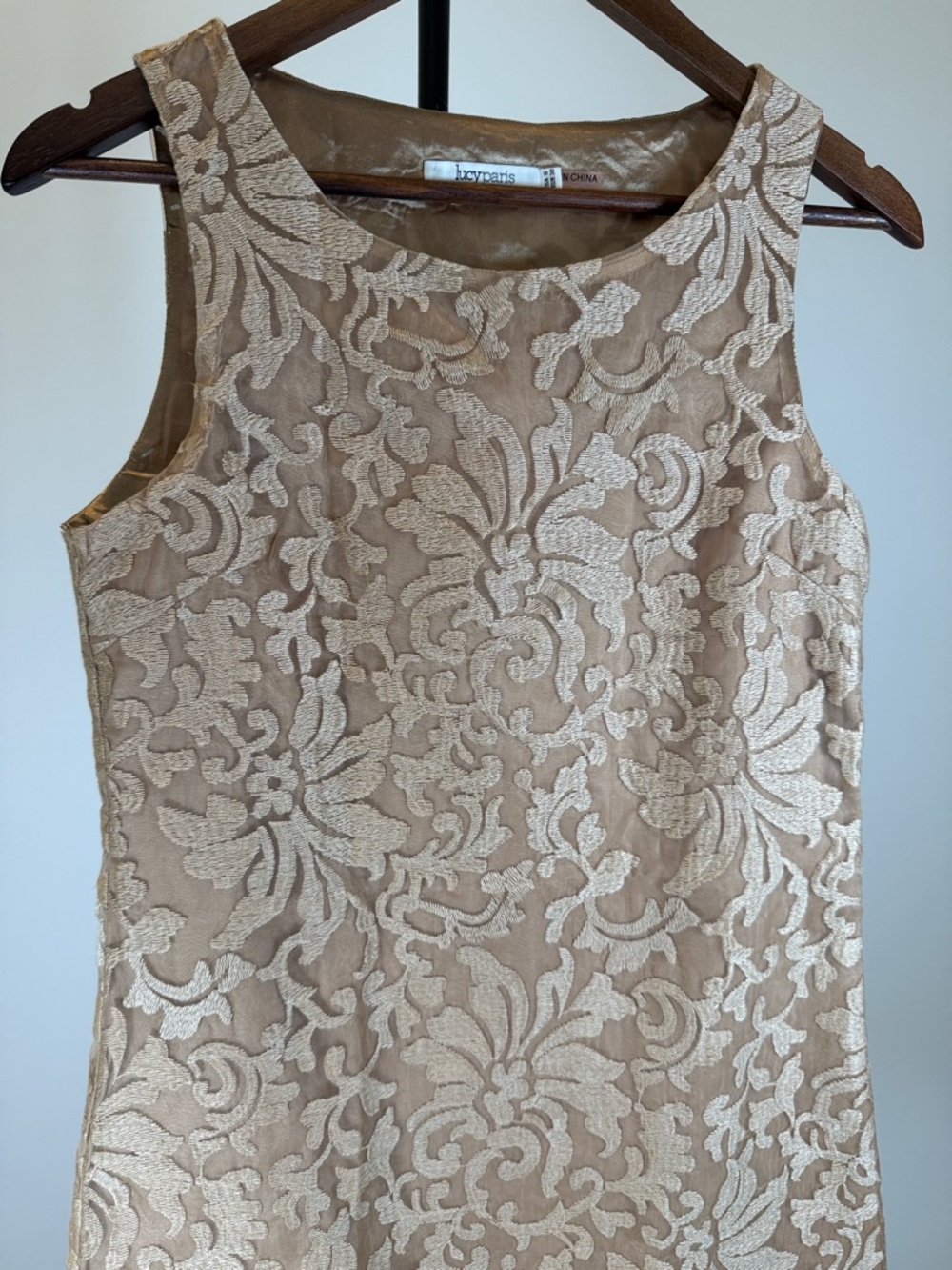 Lucy Paris Sleeveless Lace Shift Dress - Golden Tan/Nude | Size S - Picture 3 of 11